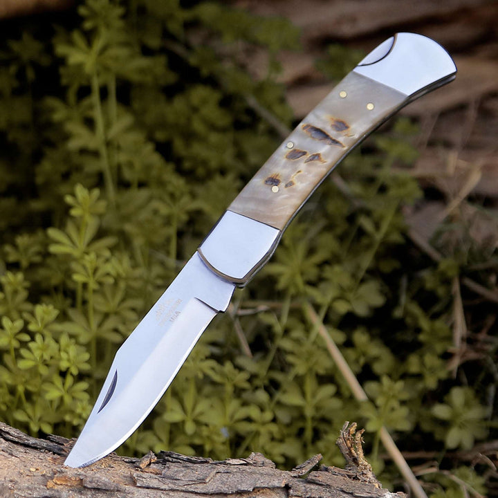 Pocket knife - Handmade Custom Pocket Knife with Ram Horn Handle &amp; Sheath Personalized - Shokunin USA