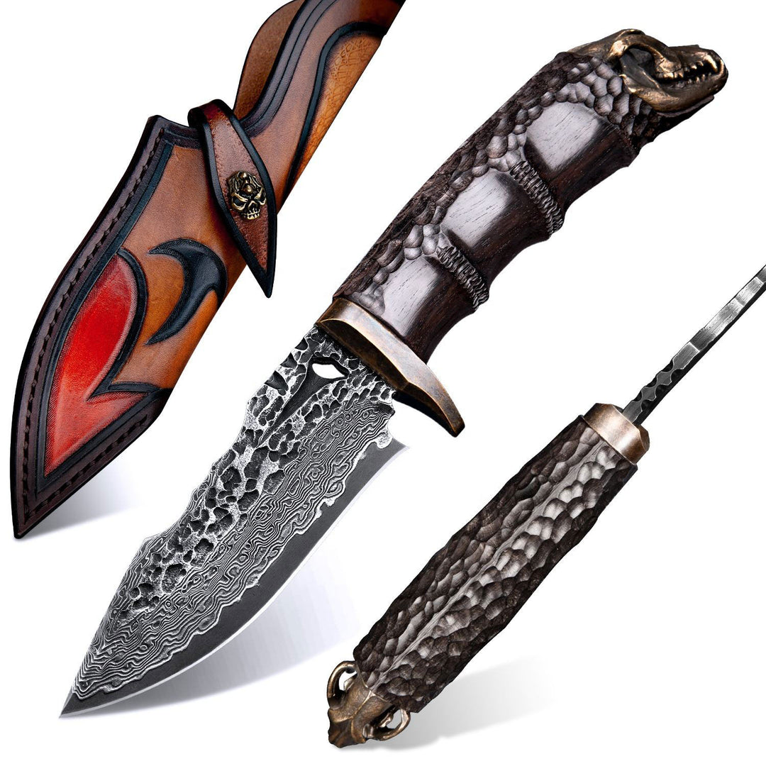Savage VG10 Damascus Hunting Knife with Exotic Ebony Wood Handle - Shokunin USA