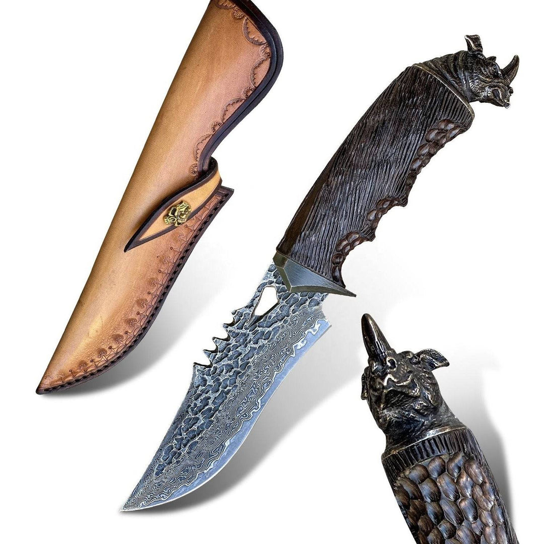 Chimera VG10 Damascus Hunting Knife with Exotic Ebony Wood Handle - Shokunin USA