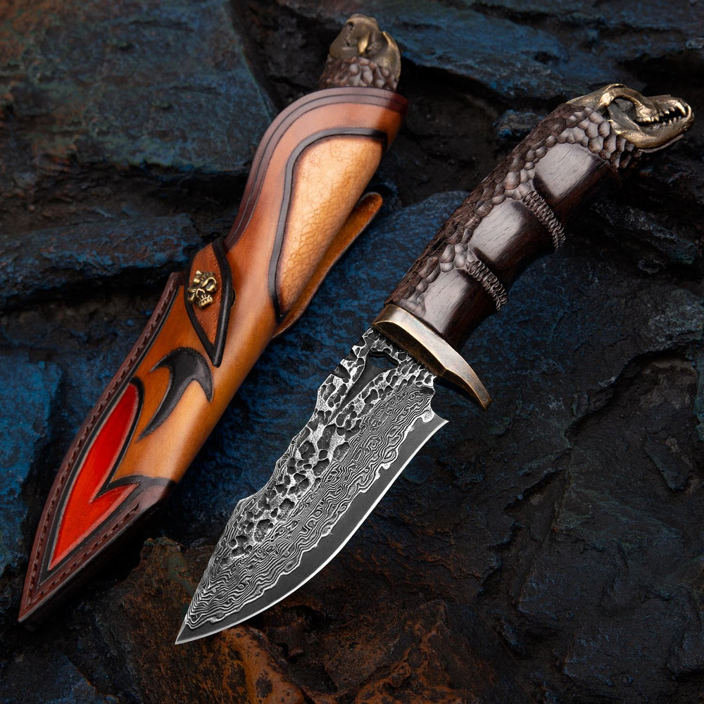 Savage VG10 Damascus Hunting Knife with Exotic Ebony Wood Handle - Shokunin USA