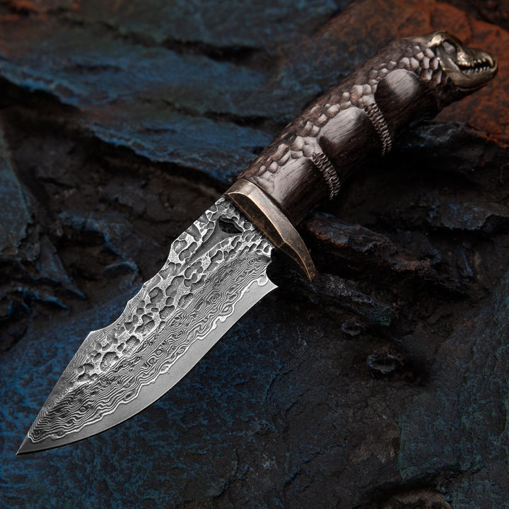 Savage VG10 Damascus Hunting Knife with Exotic Ebony Wood Handle - Shokunin USA