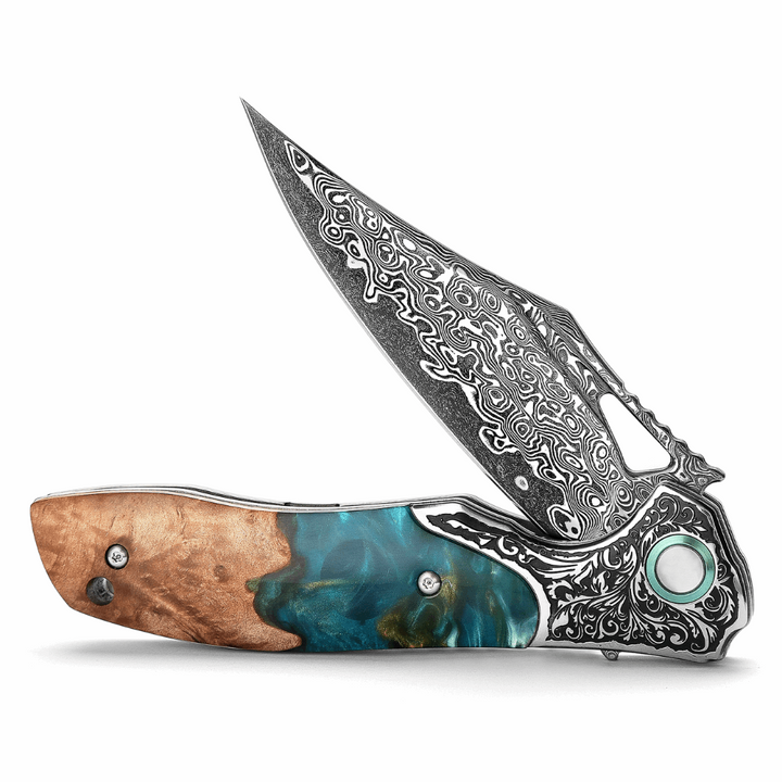 Pocket Knife - Ares Japanese Handmade Pocket Knife with Olive Burl Wood &amp; Resin Handle - Shokunin USA