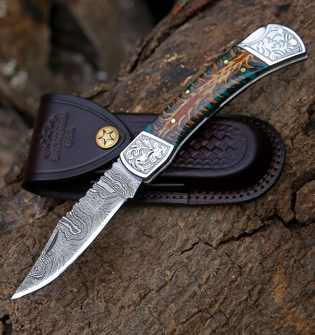 distinctive pocket knives - Striker Pocket Knife with Pine Cone Handle - Shokunin USA