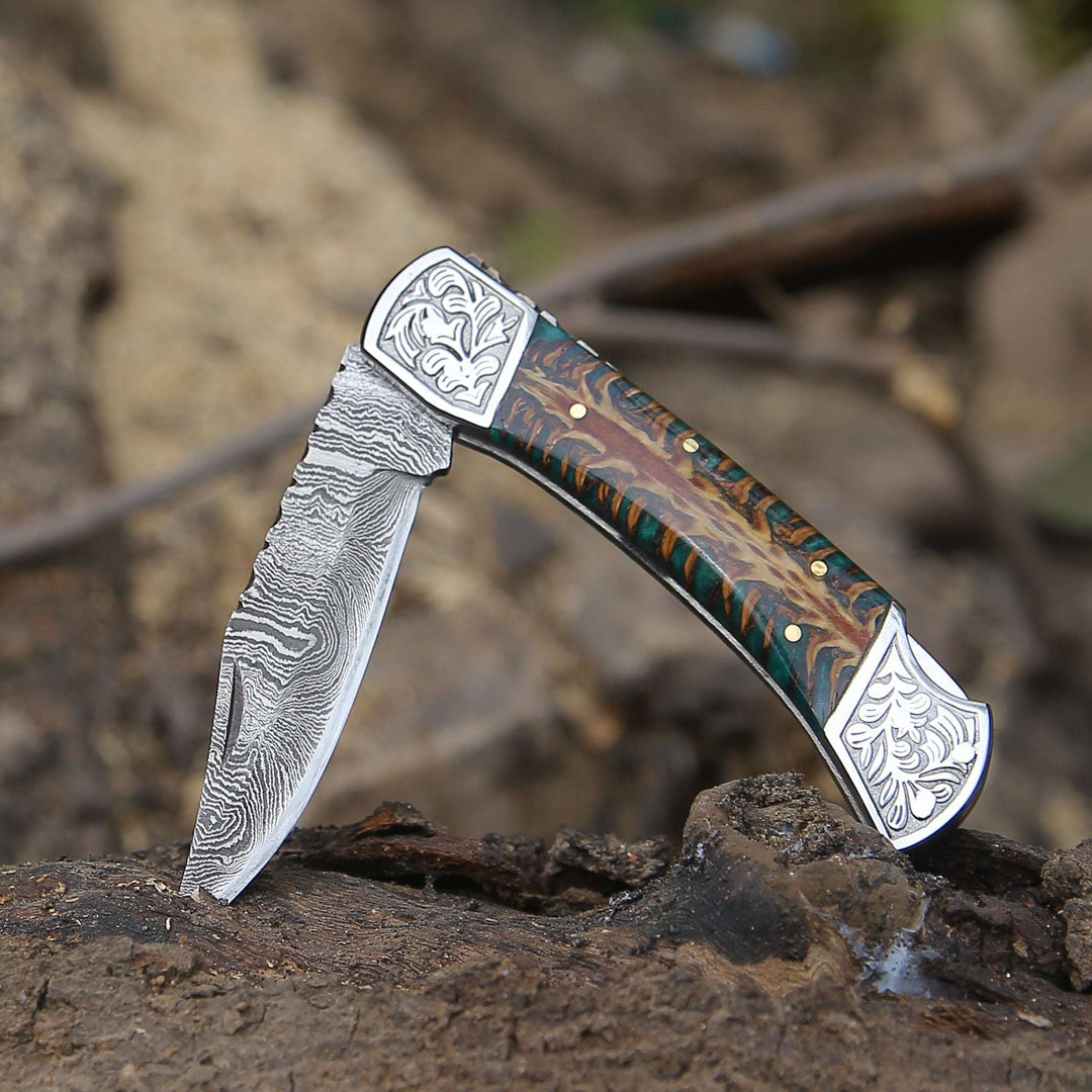 unique folding knives - Striker Custom Pocket Knife with Pine Cone Handle - Shokunin USA