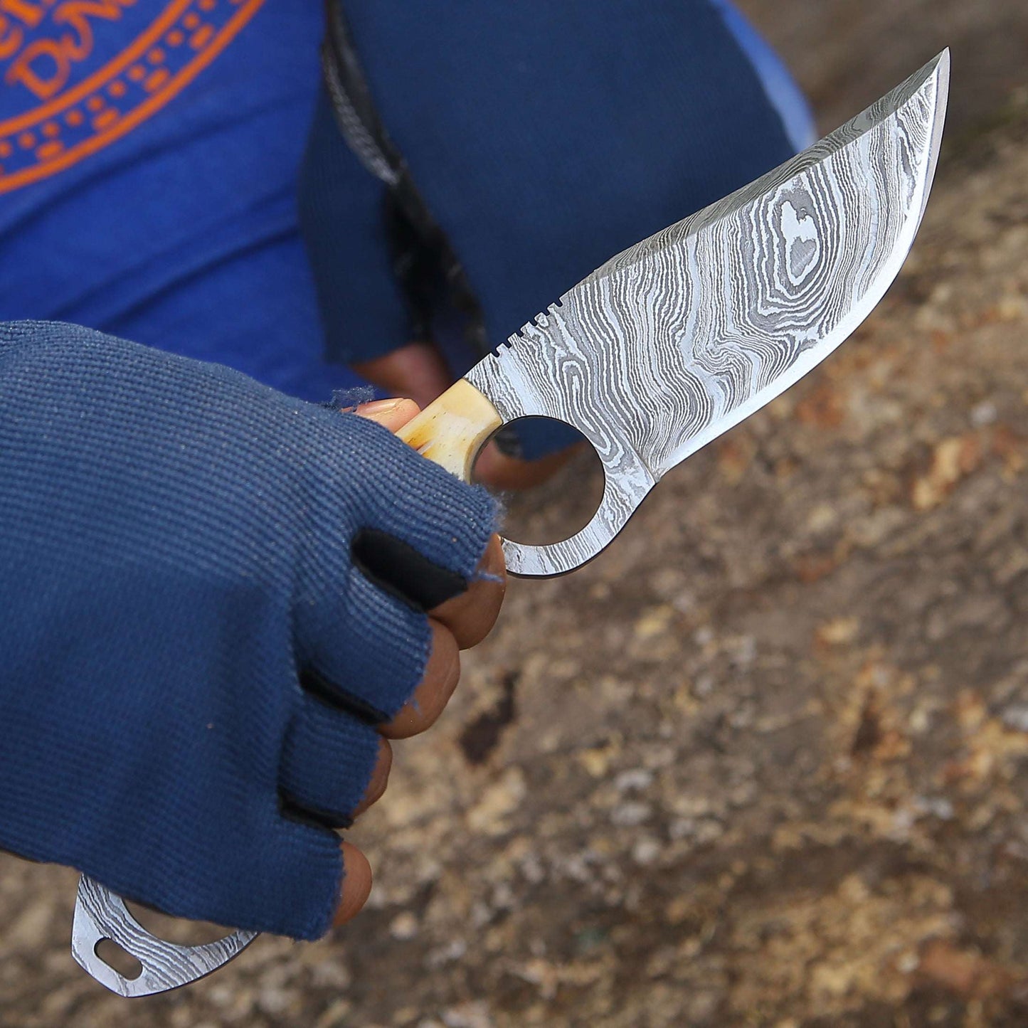 Spark Damascus EDC Knife with Charred Bone Handle - Shokunin USA