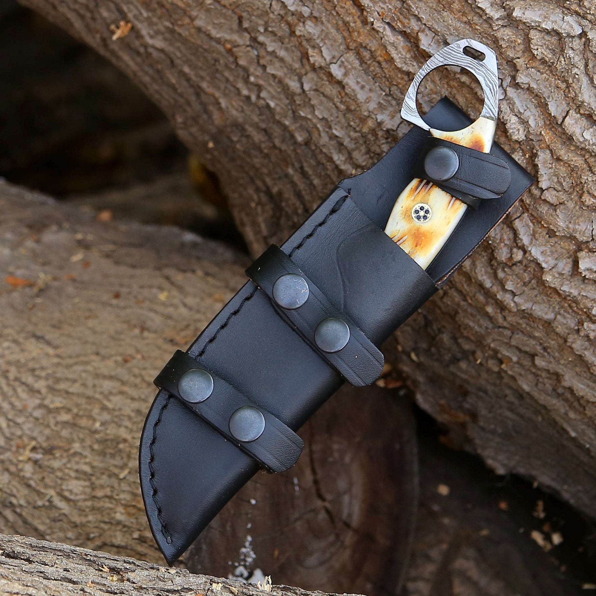 Spark Damascus EDC Knife with Charred Bone Handle - Shokunin USA