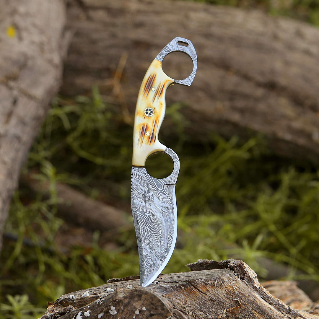 Spark Damascus EDC Knife with Charred Bone Handle - Shokunin USA