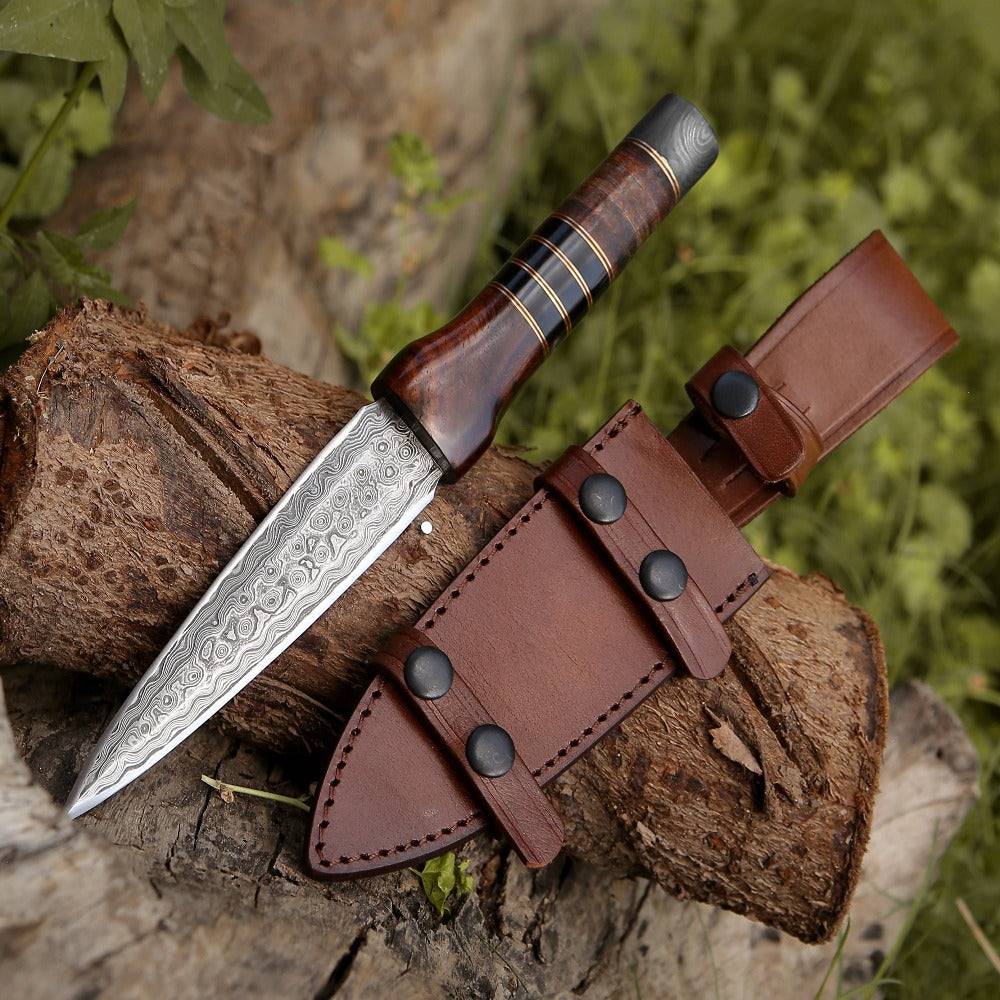 Damascus Knife - Cloud Damascus Dagger with Sheath - Shokunin USA