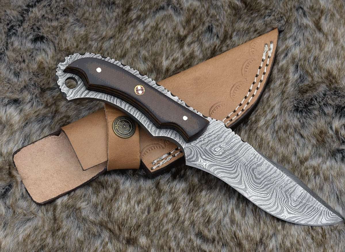 Damascus Knife - Alchemy Damascus Skinning Knife with Micarta Handle - Shokunin USA