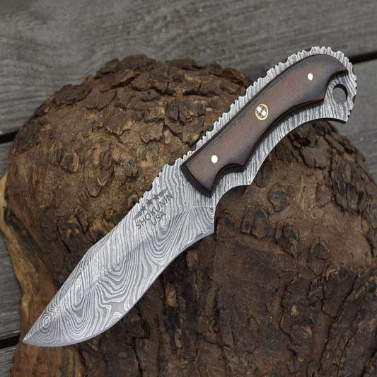 Damascus Knife - Alchemy Damascus Skinning Knife with Micarta Handle - Shokunin USA