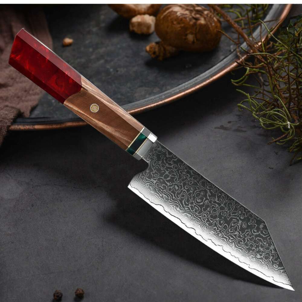 Chef knife - Alpha Japanese VG10 Damascus Chef Knife with Exotic Olive Wood &amp; Resin Handle - Shokunin USA