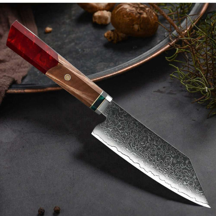 Chef knife - Alpha Japanese VG10 Damascus Chef Knife with Exotic Olive Wood &amp; Resin Handle - Shokunin USA