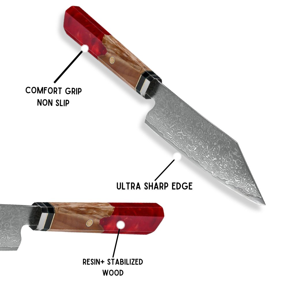 Chef knife - Alpha Chef Knife Damascus Bunka Knife with Exotic Olive Wood & Resin Handle - Shokunin USA