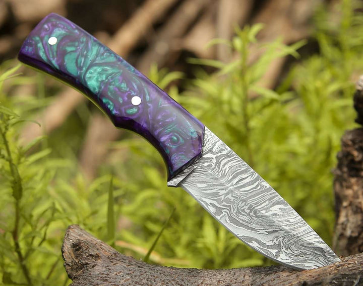 Arcane Handmade Damascus Hunting Knife with Resin Handle - Shokunin USA