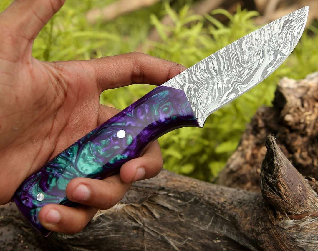 Arcane Handmade Damascus Hunting Knife with Resin Handle - Shokunin USA