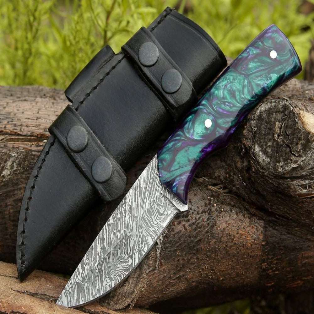 Arcane Handmade Damascus Hunting Knife with Resin Handle - Shokunin USA