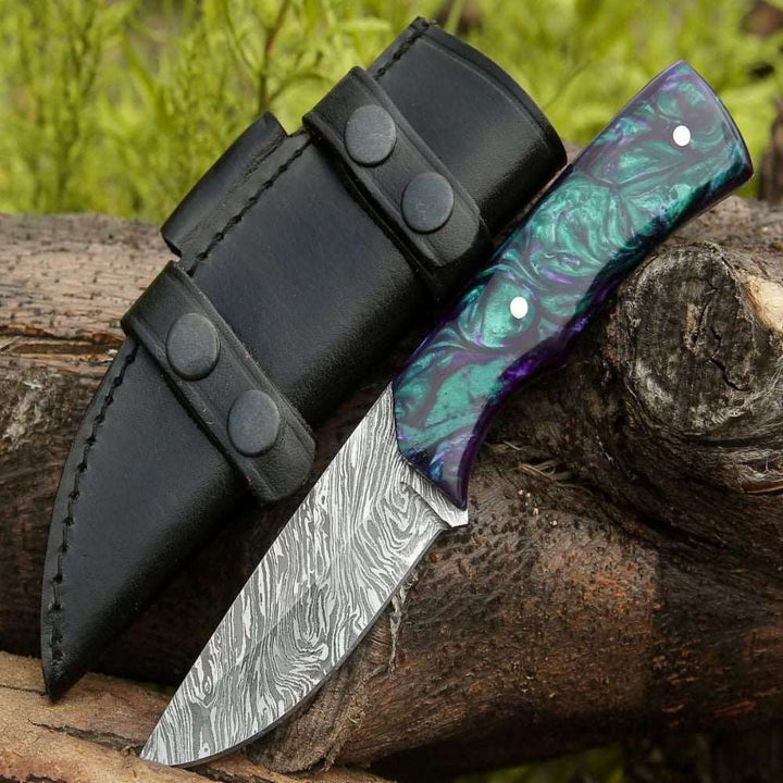 Arcane Handmade Damascus Hunting Knife with Resin Handle - Shokunin USA