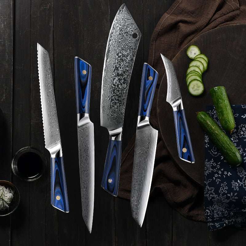 Chef Knife Set - Azure Japanese VG10 Damascus Chef Knife Set with G10 Handle and Sheath - Shokunin USA