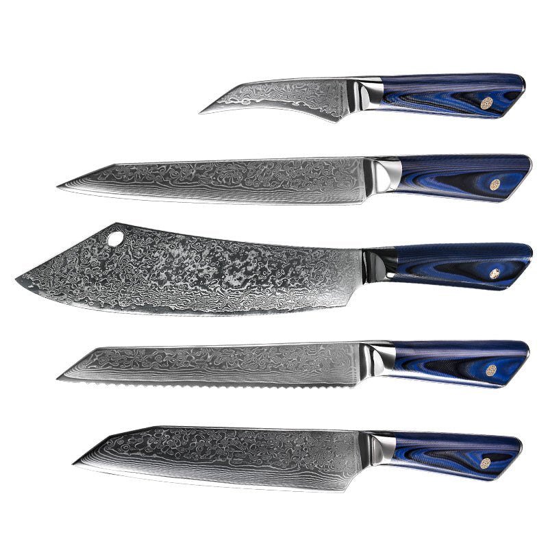 Chef Knife Set - Azure Japanese VG10 Damascus Chef Knife Set with G10 Handle and Sheath - Shokunin USA