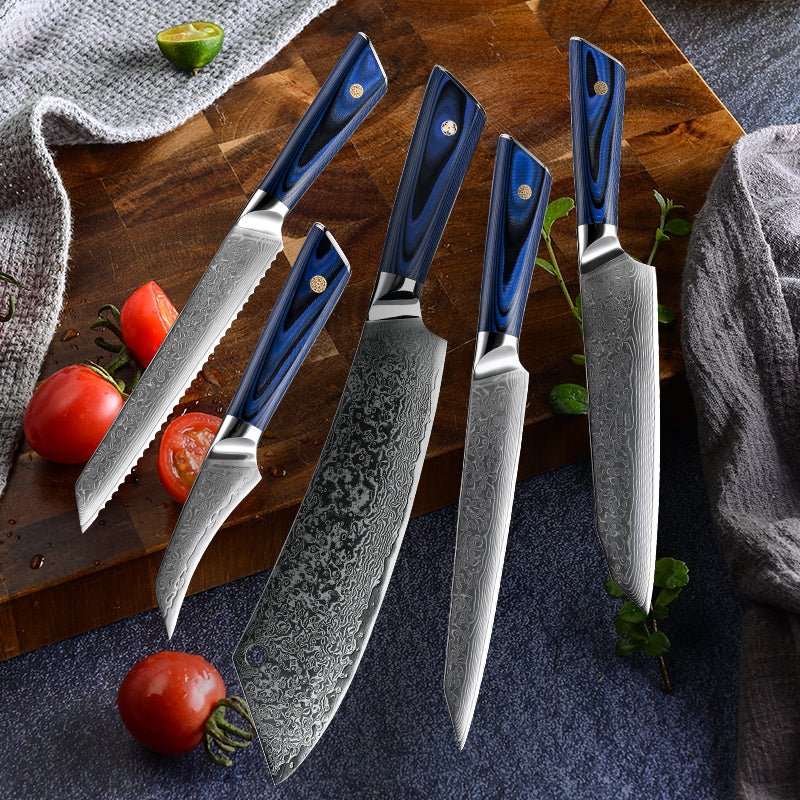 Chef Knife Set - Azure Japanese VG10 Damascus Chef Knife Set with G10 Handle and Sheath - Shokunin USA