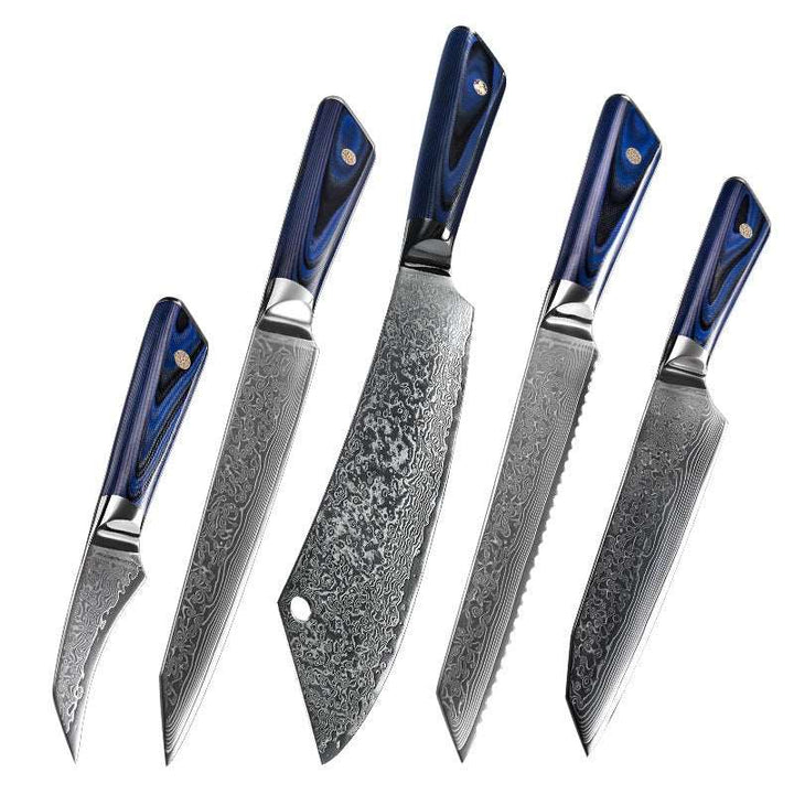 Chef Knife Set - Azure Japanese VG10 Damascus Chef Knife Set with G10 Handle and Sheath - Shokunin USA