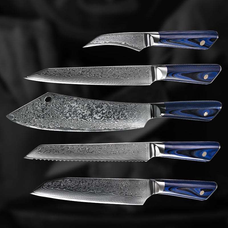 Chef Knife Set - Azure Japanese VG10 Damascus Chef Knife Set with G10 Handle and Sheath - Shokunin USA