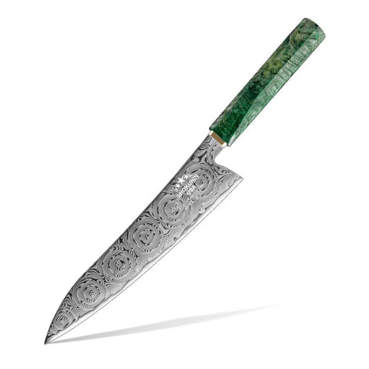 Chef knife - Deuce Custom Japanese Chef Knife with Exotic Maple Burl Wood Handle - Shokunin USA