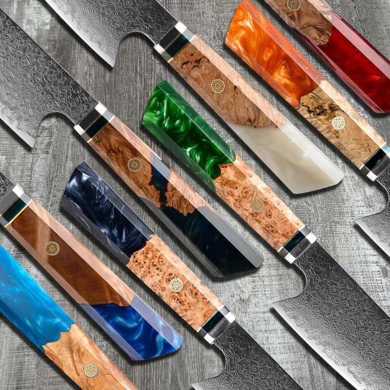 kritsuke knife - Brilliance Japanese VG10 Damascus 8-inch Chef's Knife with Exotic Olive Wood Handle & Sheath - Shokunin USA