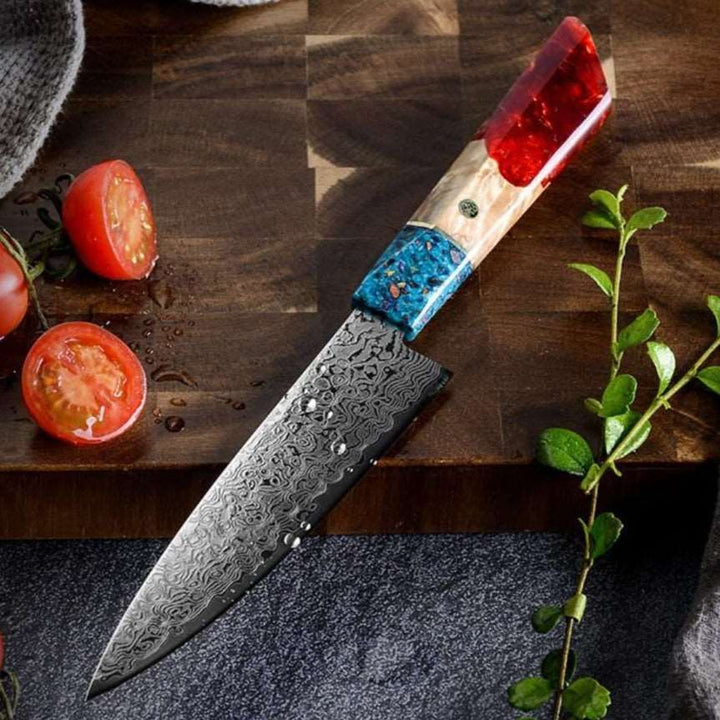 Chef knife - Cascade Damascus Chef Knife with Exotic Olive Wood &amp; Resin Handle - Shokunin USA