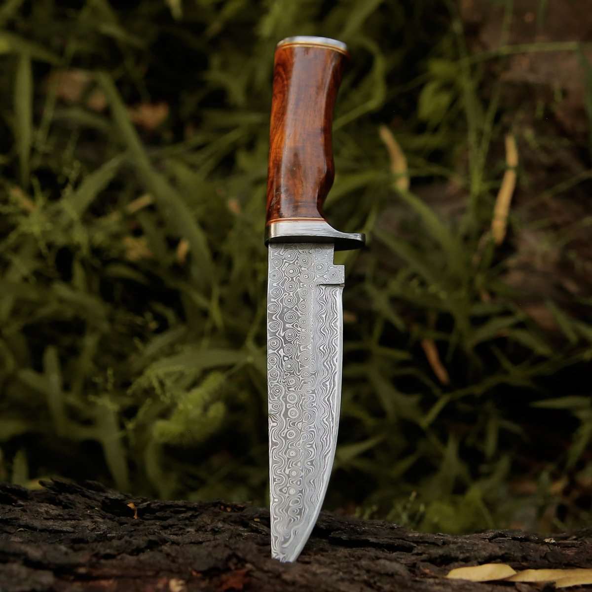 Damascus Knife - Crucifier Original Bowie Knife with Exotic Rosewood Handle - Shokunin USA