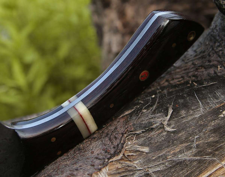 Ember Damascus Cleaver Knife with Bone &amp; Exotic Wenge Wood Handle - Shokunin USA