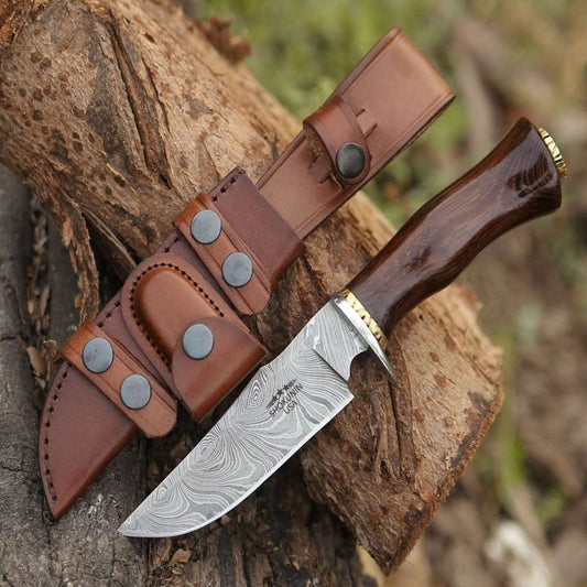 Damascus Knife - Panther Hunting Knife with Exotic Wenge Wood Handle - Shokunin USA