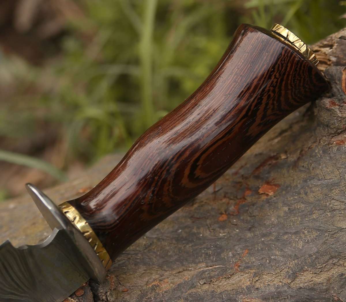 Damascus Knife - Panther Hunting Knife with Exotic Wenge Wood Handle - Shokunin USA