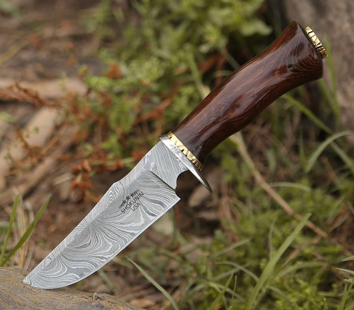 Damascus Knife - Panther Hunting Knife with Exotic Wenge Wood Handle - Shokunin USA