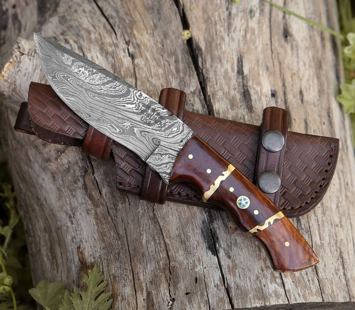 Camping knives - Fang Damascus Camp Knife with Rose Wood Handle - Shokunin USA