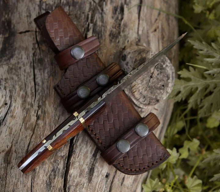 Fang Damascus Camp Knife with Rose Wood Handle - Shokunin USA