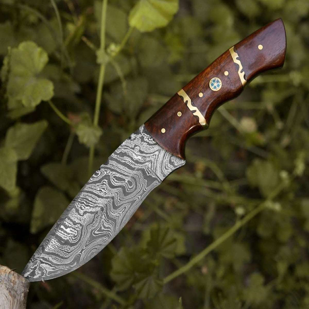 Fang Damascus Camp Knife with Rose Wood Handle - Shokunin USA