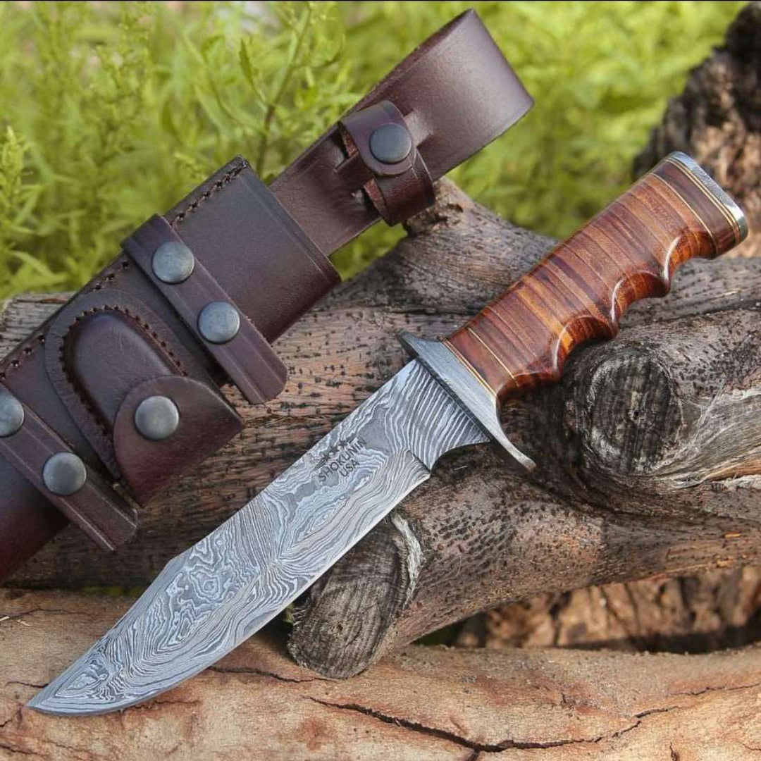 Flux Bowie Knife with Stacked Leather Handle - Shokunin USA