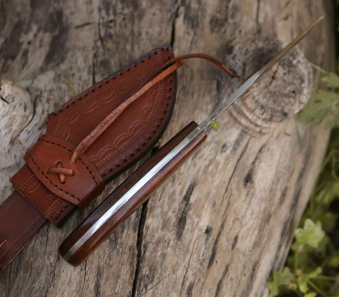 Huntsman Damascus Kukri Knife with Exotic Rose Wood Handle - Shokunin USA