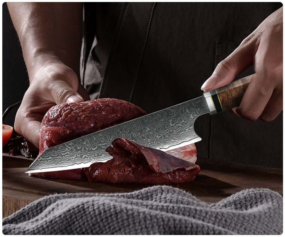 Chef knife - Imperium Japanese VG10 Damascus Chef's Knife with Exotic Olive Wood Handle & Sheath - Shokunin USA