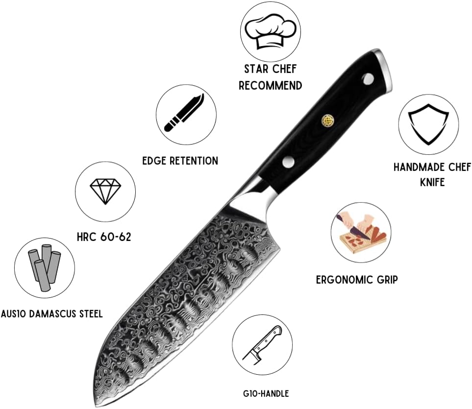 Edge VG10 Damascus Chef knife Santoku Knife with G10 Handle - Shokunin USA