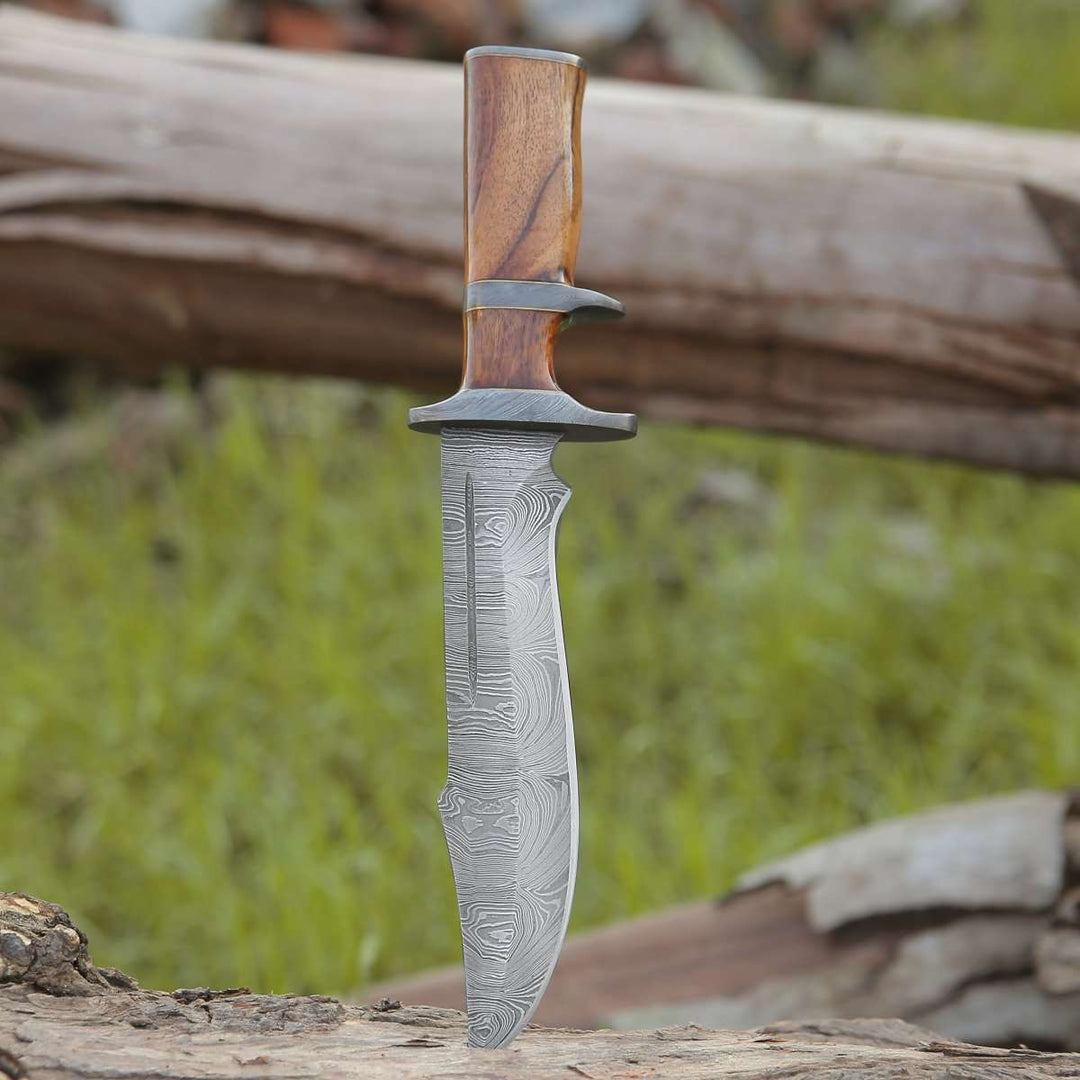Innovator Damascus Bowie Knife with Rosewood Handle - Shokunin USA
