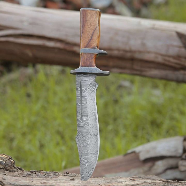 Innovator Damascus Bowie Knife with Rosewood Handle - Shokunin USA