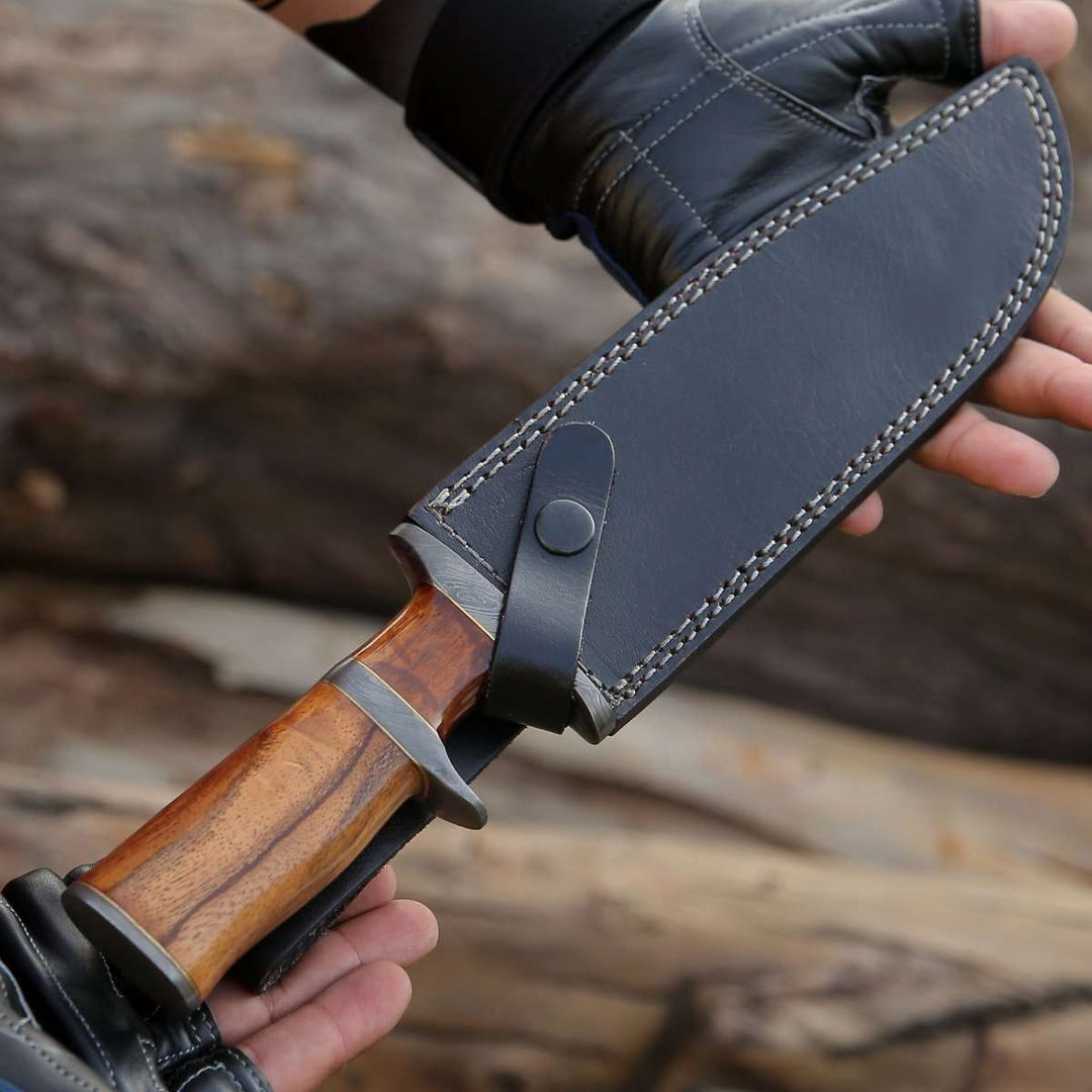 Innovator Damascus Bowie Knife with Rosewood Handle - Shokunin USA