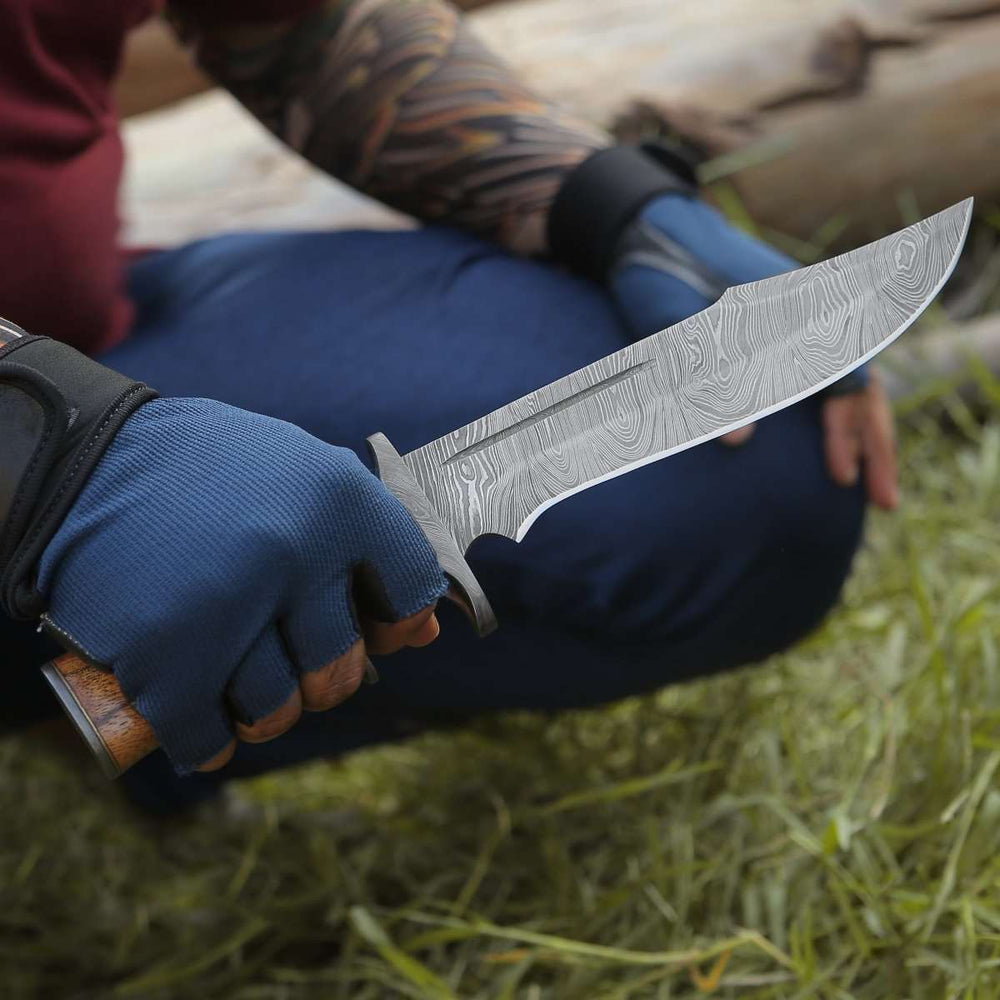 Innovator Damascus Bowie Knife with Rosewood Handle - Shokunin USA