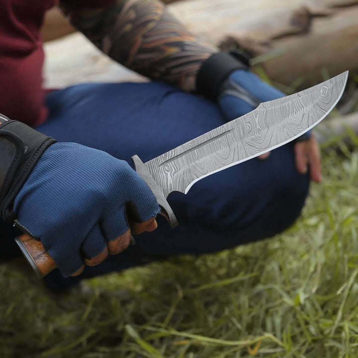 Innovator Damascus Bowie Knife with Rosewood Handle - Shokunin USA