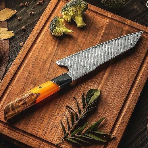 Kotetsu VG10 Damascus Chef Knife with Exotic Olive Wood Burl Handle - Shokunin USA