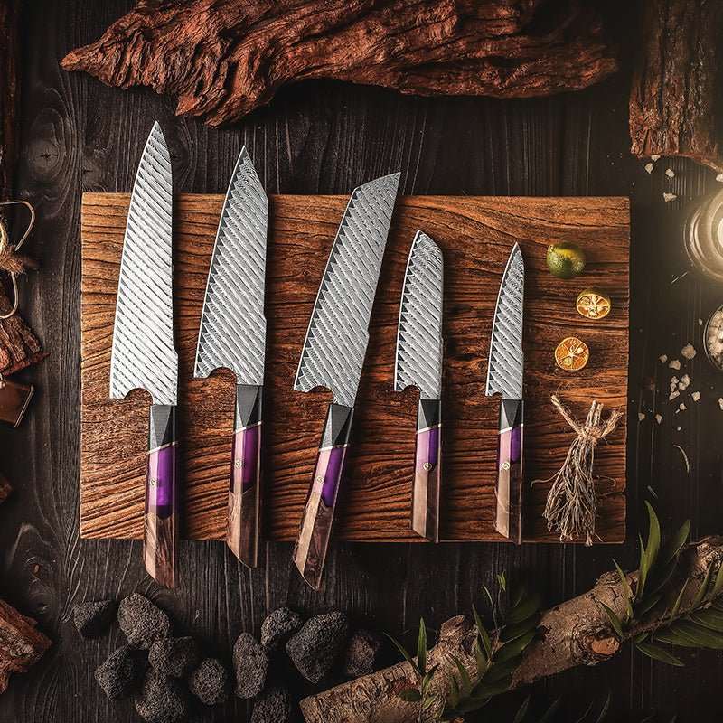 Elite Series VG10 Damascus Knife Set with Exotic Burl Wood Handle - Shokunin USA