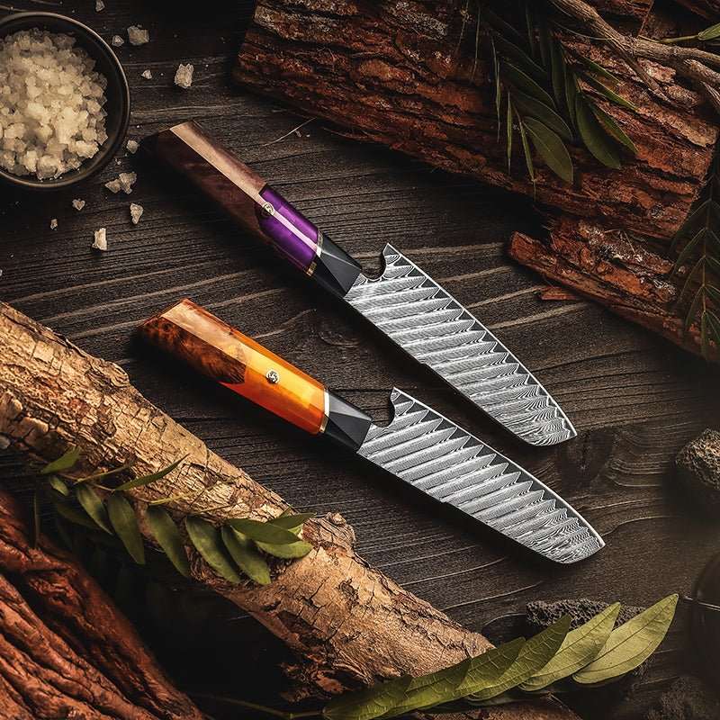 Chef Knife Set - Elite Series VG10 Damascus Knife Set with Exotic Burl Wood Handle - Shokunin USA