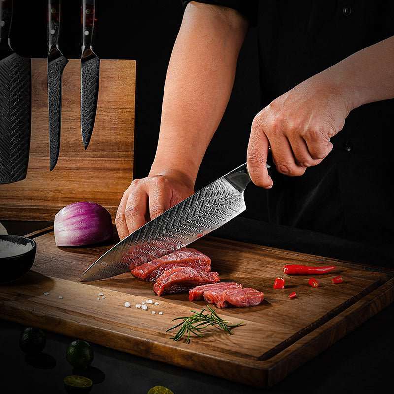 Supreme VG10 8-Pc Professional Chef Knife Set with Stained Olive Wood Handle &amp; Sheath - Shokunin USA